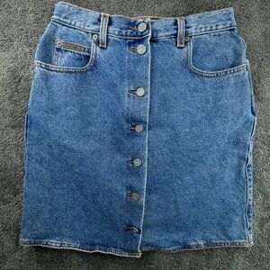 Calvin Klein Denim Jean Skirt Blue Button Down - Size 12 Women Cotton